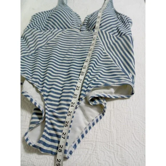 Swimsuit One Piece Size 1X Striped V-Neck White Women's By Time And Tru Blue - Picture 9 of 9